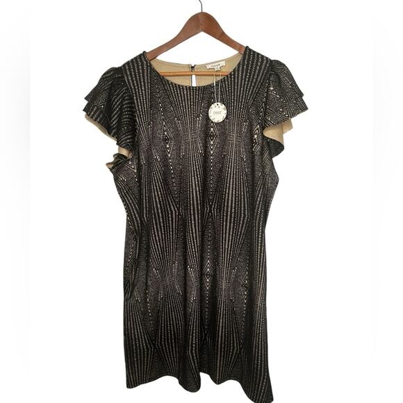 ODDI Women’s Black Gold Metallic Party Dress Flutter Sleeve Lined Cocktail NWT - Picture 1 of 9